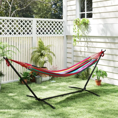 Outsunny Cama Rede com Suporte 310x117 cm com Bolsa de Transporte Altura Ajustável Capacidade 120 kg para Campismo Laranja