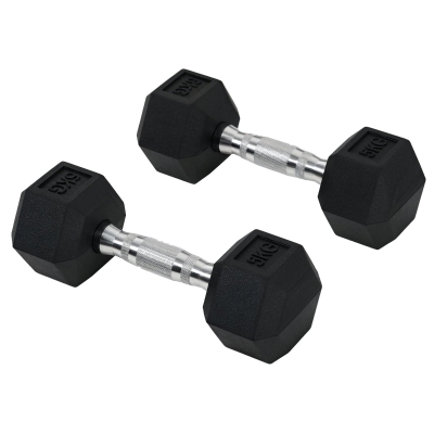 HOMCOM 2x5kg Rubber Dumbbells Hex Weights Gym Fitness