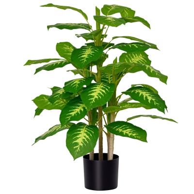 HOMCOM Planta Artificial Aglaonema Planta Sintética de 95cm com 42 Folhas e Vaso de Cimento Decoração para Casa e Exterior Verde