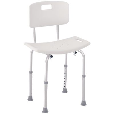 HOMCOM Silla para Ducha con Respaldo Altura Regulable y Antideslizante Carga 136 kg para Ancianos y Discapacitados