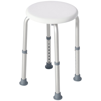 HOMCOM Taburete de Ducha de Aluminio con Altura Regulable Antideslizante Carga 136 kg para Ancianos y Discapacitados