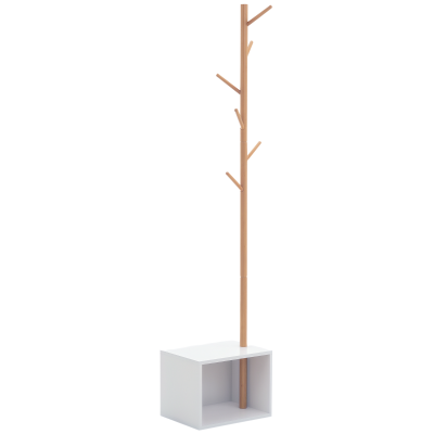 HOMCOM Porte-Manteaux MDF Blanc/Bambou 40x30x180cm