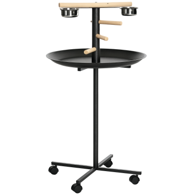 PawHut Metal Bird Table Stand with Wheels & Feeding Bowls