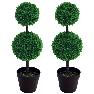Outsunny Set of 2 Boxwood Topiary Trees 67cm Potted