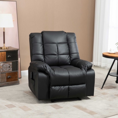 HOMCOM Sillón de Masaje Reclinable con 8 Puntos de Masaje Mando a Distancia Tapizado en PU Reposapiés Bolsillo Lateral Negro