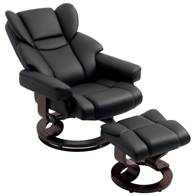 HOMCOM Faux Leather Recliner Chair & Footstool Black