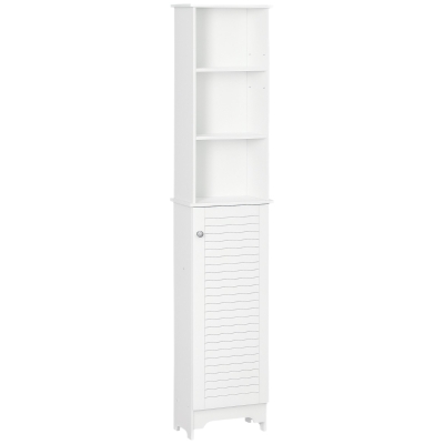 HOMCOM Tall Bathroom Cabinet, Freestanding Slim Bathroom Storage Unit with Adjustable Shelves and Shutter Door, Floor Storage Cupboard with 6 Shelves, 165H x 34W x 20D cm, White