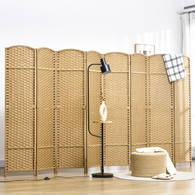 HOMCOM Separador de espacios de 8 piezas Separador visual plegable Biombo separador visual para sala de estar dormitorio Natural