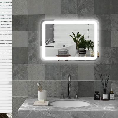 HOMCOM Espejo de Baño con Luces LED 50x70 cm Espejo de Pared Antivaho con 3 Temperaturas de Color Regulable Función de Memoria