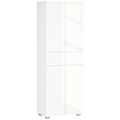 HOMCOM Aparador Alacena de Cocina Mueble Auxiliar con 4 Puertas 2 Cajones y Estantes Ajustables 60x35x170 cm Blanco