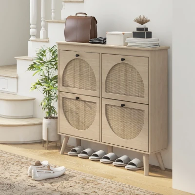 HOMCOM Meuble à Chaussures 4 Abattants 20 Paires Bois Naturel