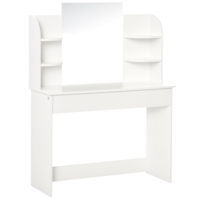 HOMCOM Coiffeuse Design Contemporain Table de Maquillage Multi-Rangement 4 étagères Grand tiroir et Miroir Panneaux Particules Blanc