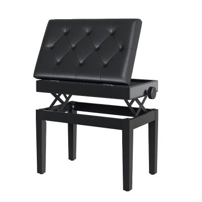 HOMCOM Banqueta para Piano Banco para Piano con Ajustable en Altura de 48 a 58 cm Espacio de Almacenamiento Patas de Madera Taburete para Teclado Acolchado 54,5x33x48-58 cm Negro