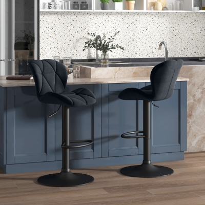 HOMCOM 2er-Set Barhocker drehbare Barstühle mit Lehne höhenverstellbarer Bistrohocker Tresenhocker Samt Touch armloser Schaumstoff Schwarz 51,5x 57,5 x 93-114,5 cm