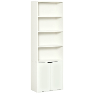 HOMCOM Estantería Librería Armario de Libros con 4 Compartimentos Abiertos y 2 Puertas para Salón Oficina 59x29x180 cm Blanco