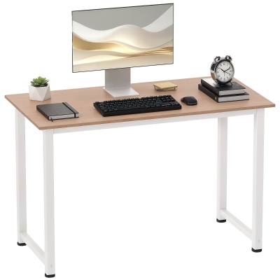 HOMCOM Mesa de Escritorio con Marco de Acero Patas Ajustables Mesa de Estudio para Oficina Hogar 120x60x76 cm Blanco y Natural