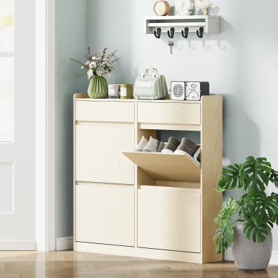 HOMCOM Scarpiera Slim Moderna con 6 Cassetti in Legno Bianco