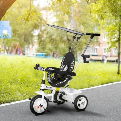 HOMCOM Triciclo para Bebés de +12 Meses con Toldo Plegable Mango de Empuje Telescópico y Desmontable y Portabotellas Blanco