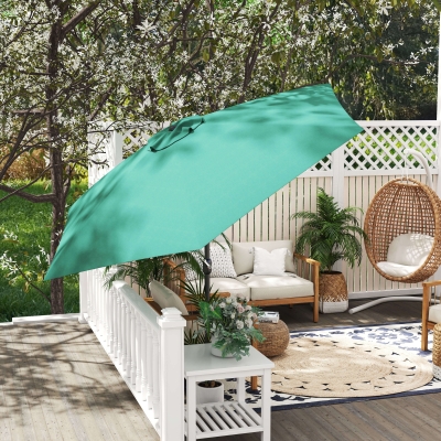 Outsunny 2.6M Garden Parasol Umbrella with Tilt and Crank, Outdoor Sun Parasol Sunshade Shelter with Aluminium Frame, Green
