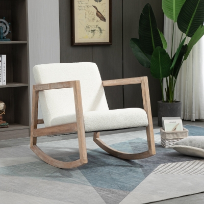 HOMCOM Silla Mecedora Tapizada de Borreguito Sillón Balancín Relax con Asiento Acolchado y Apoyabrazos 60x81x71cm Crema