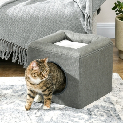 PawHut Casetta per Gatti a 2 Livelli con Cuscino e Apertura Verde