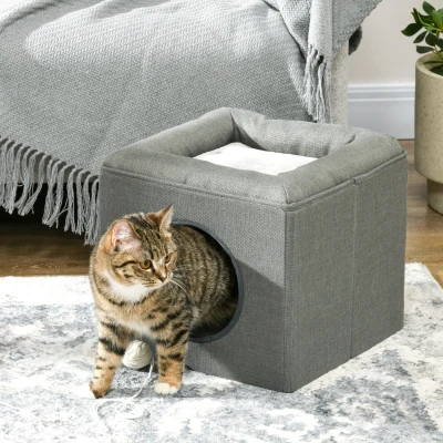 PawHut Casetta per Gatti a 2 Livelli con Cuscino e Apertura Verde