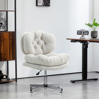 HOMCOM Silla de oficina sin apoyabrazos cómoda silla de escritorio con asiento acolchado y altura ajustable Crema