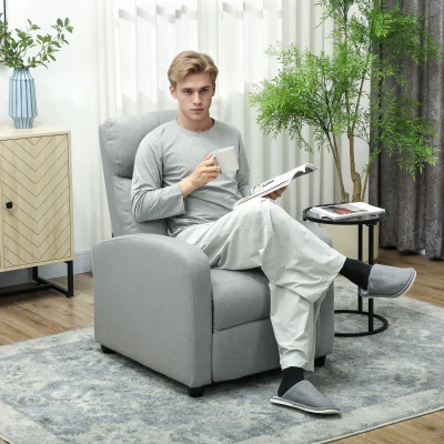 HOMCOM Sillón Reclinable ajustable a 135° reposapiés extensible respaldos acolchados lino y poliéster Gris claro