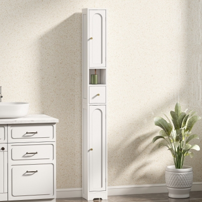 HOMCOM Tall Bathroom Cabinet Arched Doors White 185cm