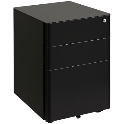 Vinsetto Rollcontainer mit 3 Schubladen mobiler Aktenschrank mit Rollen abschließbar Büroschrank mit Hängeregistratur Stiftfach, Bürocontainer für Büro, Homeoffice, 39 x 48 x 59 cm Schwarz