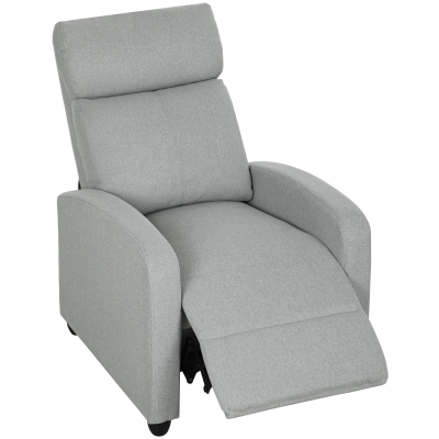 HOMCOM Relaxsessel, verstellbar 135°, ausziehbare Fußstütze, gepolsterte Lehnen, Leinen-Polyester, Hellgrau