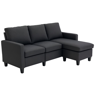 HOMCOM Ecksofa, 3 Sitzer Sofa und Kissen, Eckcouch, L-Form Couch für Wohnzimmer, Schlafzimmer 197 x 139 x 91 cm, Leinen, Dunkelgrau