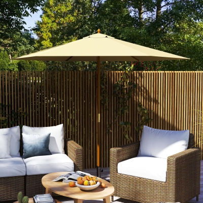 Outsunny 2.5 m Wooden Umbrella Parasol-Cream