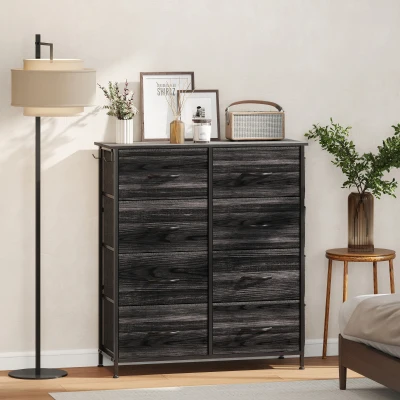 HOMCOM Chest 8 Fabric Drawers Black