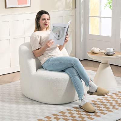HOMCOM Sillón de Salón con Respaldo Ergonómico en Tela Sherpa y Espuma 73x82x71 cm Blanco Crema