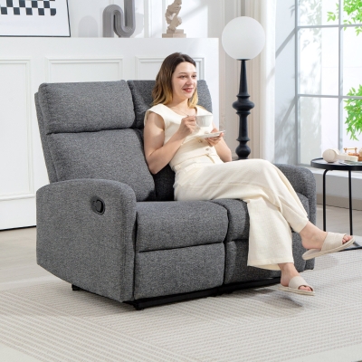 HOMCOM 2-osobowa sofa z regulowanymi oparciami, podnóżek, materiałowa tapicerka, stal, Szary