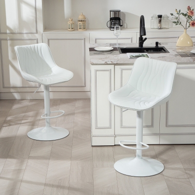 HOMCOM Juego de 2 Taburetes de Bar con Altura Ajustable Respaldo Asiento de Piel Sintética Marco de Acero y Reposapiés Blanco