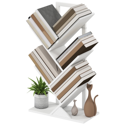 HOMCOM Baumförmiges Bücherregal mit 5 Regalen und kippsicherem System für Wohnzimmer Schlafzimmer 50x24x82 cm Weiß