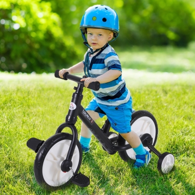 Bicicletă Fără Pedale Copii 2-5 Ani cu Șa Reglabilă, Roți și Pedale Negru
