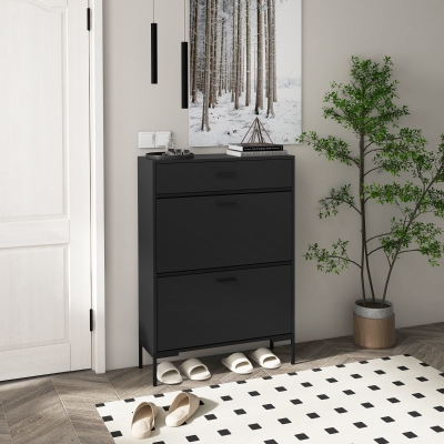 HOMCOM Slim Shoe Storage Cabinet Black 12 Pairs