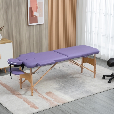 HOMCOM Lit/Table de Massage Cosmetique Pliable en Bois 2 Zones Violet