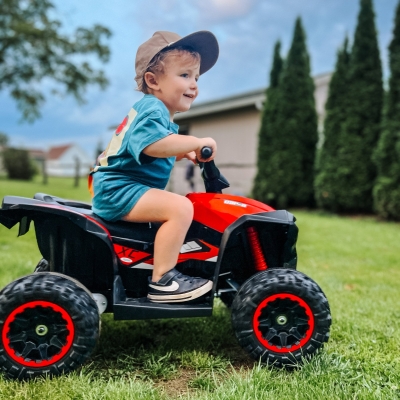 HOMCOM Elektrisch Kinderquad, LED-Koplampen, MP3-Speler, Schokdempers, Ergonomische Zitting, Rood+Zwart