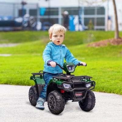 HOMCOM Quad électrique enfant 12V, voiture électrique enfants, double moteur, phares et musique, 88x45x50cm, vert