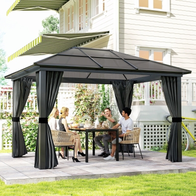 Outsunny 3x3.6m Hardtop Gazebo Aluminium with Netting & Curtains