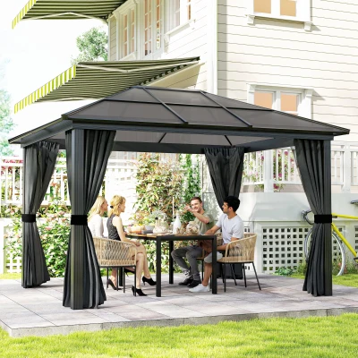 Outsunny 3x3.6m Hardtop Gazebo Aluminium with Netting & Curtains