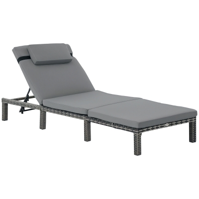 Outsunny Rattan Sun Lounger Grey with Padded Cushion