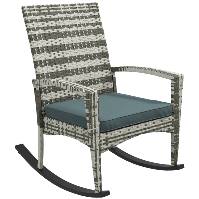 Outsunny Rattan Rocking Chair Set with Cushion Light Grey