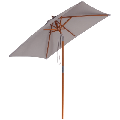 Outsunny Parasol de Terraza Rectangular Inclinable 200x150x235 cm con Anti-UV Impermeable y Poste de Madera Gris