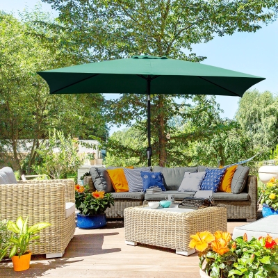 Outsunny Sombrilla de Aluminio 195x295x253 cm Parasol Rectangular de Jardín Inclinable con Manivela y Poste Desmontable Verde