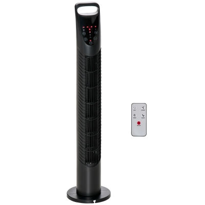 HOMCOM Ventilador de Torre con Control Remoto con 3 Velocidades y Modos de Función con Temporizador de 7,5h Ø18x78,5cm Negro